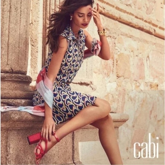 Cabi | Armour Blue Heart Chain Print Collared Sleeveless Shirtdress Style 5370 - Picture 2 of 16